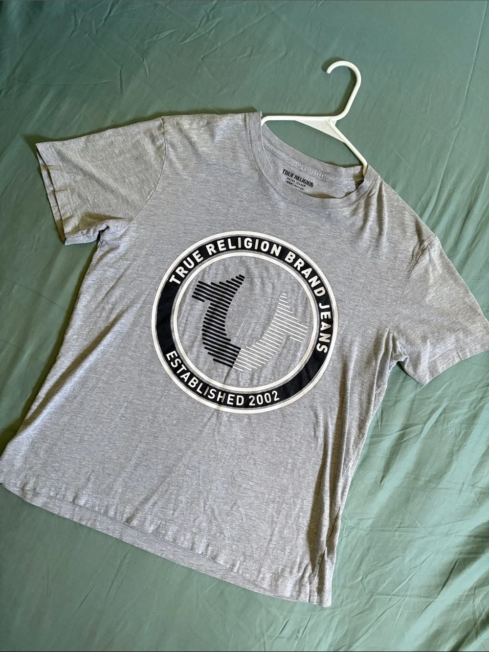 True Religion Light Gray Crewneck Tee with Black & White Logo